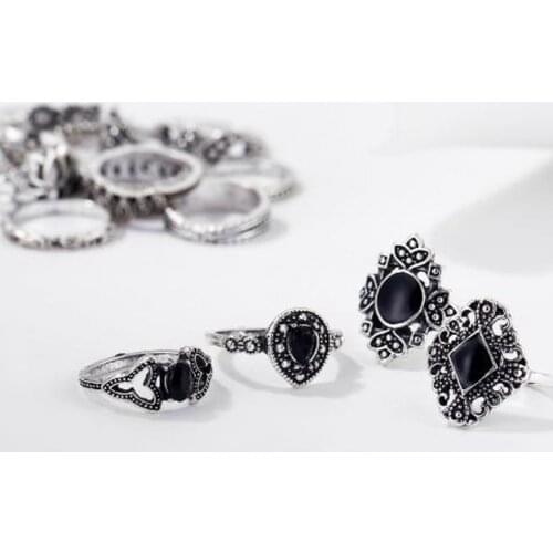 15Pcs/Set Women Hollow Lotus Sunflower Geometric Faux Gem Stacking Finger Ring Fashion Womens Rings Personalized Rings