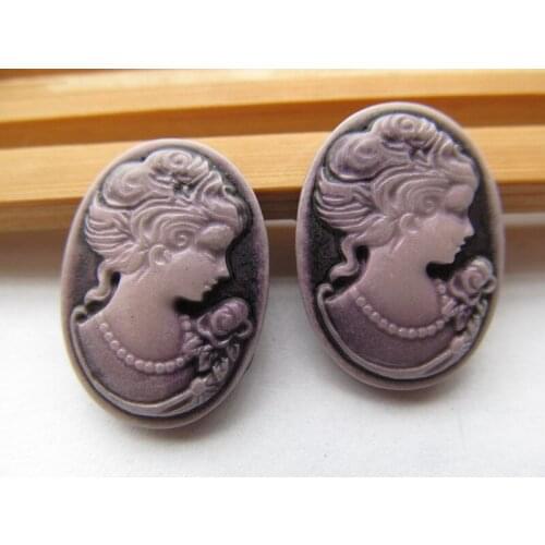 20pcs 18mmx25mm Purple Oval Flatback Resin Beauty Head Lady Cameo Charm Finding,Phone Decoration Kit,DIY Accessory Jewellry