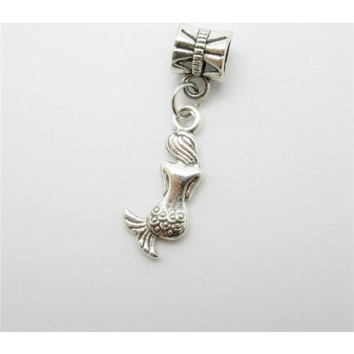 New 25pcs Mermaid charm Big Hole bead European Pendant fit for Pandora style Bracelets Necklace DIY Metal Jewelry Making