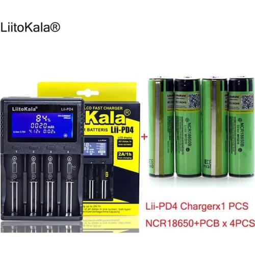 4pcs Protection NCR18650B 3400mAh with PCB 3.7V batteries+1pcs New LiitoKala lii-PD4 LCD 3.7V 18650 21700 battery Charger