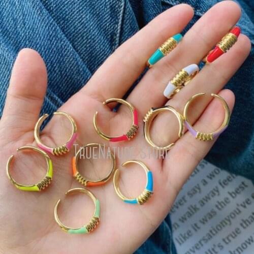 5Pcs RM40065 Helix Plated Jewelry Copper Jewelry Copper Adjustable Rings Gold Enamel Helix Lace Colors Gold Plated Ring