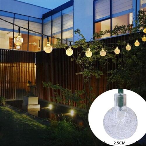 8 Modes Solar Light 2.5CM Crystal Ball 5M/10M/12M LED String Lights Fairy Lights Garlands For Christmas Party Outdoor Decoration