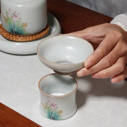 Antique Ceramic Your Kiln Kung Fu Tea Strainers Pigmented Tea Accessories Tea Leaf Spice Filter Floral Pattern Tea Filter