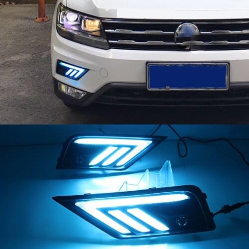Car Flashing 1 Set Car light DRL Daytime Running Light with Yellow Turn signal fog lamp for Volkswagen VW Tiguan 2017 2018 2019