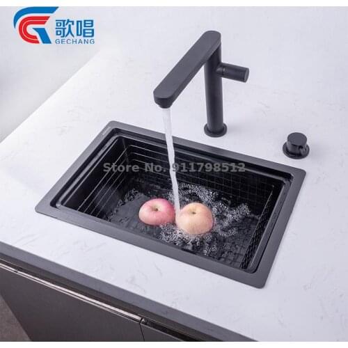 Bar Counter Small Sink With Cover Square Middle Island Basin Black Nano Commercial Household Single Tank 304 Stainless Steel Bas