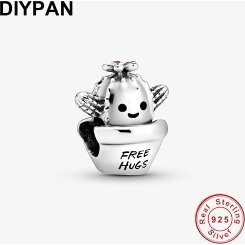 Real 925 Silver Free Hugs Cactus Charm Fit Original Pandora Charms Silver 925 Bracelet Silver Fashion Jewelry Berloque