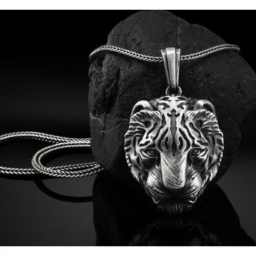 Fashion retro style tiger head men domineering zodiac tiger amulet pendant necklace long sweater chain necklace