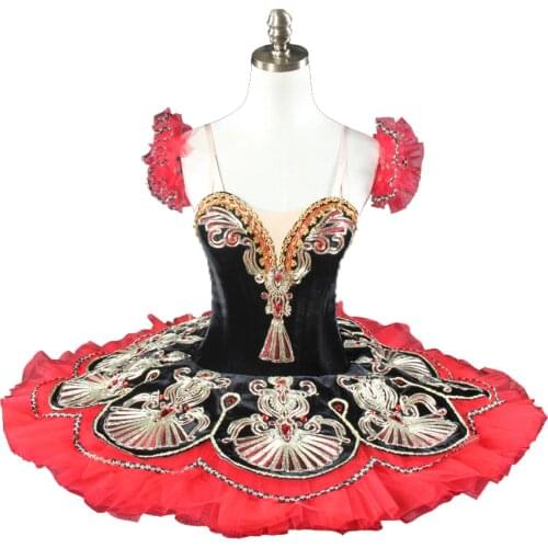 Black stretch velvet bodice ballet costume tutu professional red pancake tutu women and girl stage costume tutu BT9077