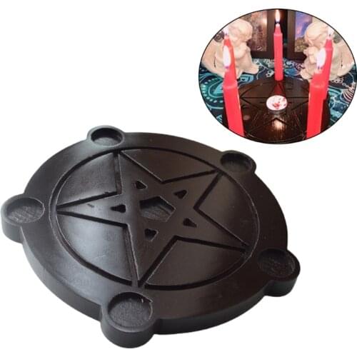 Wooden Candle Holder Astrology Pentacle Altar Plate Divination Candlestick Table Energy Ornaments Board Game Accessories