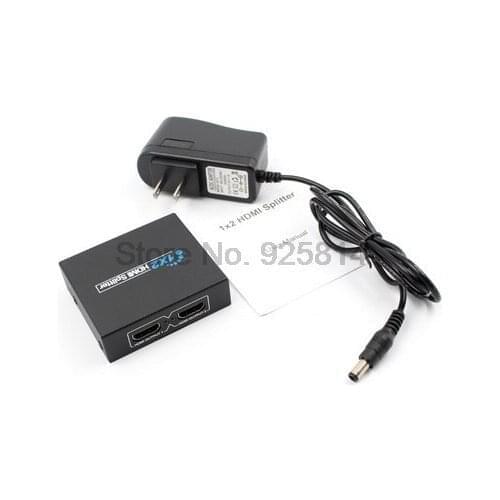 By dhl or ems 50pcs HDMI Splitter Full HD 1080p Video HDMI Switcher 1X2 Split 1 in 2 Out Dual Display For HDTV DVD PS3 Xbox