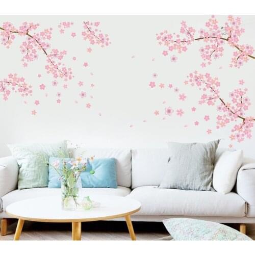 Elegant Flower Wall Stickers Graceful Peach Blossom Birds Wall Stickers Furnishings Romantic Living Room Decoration Wall Decals