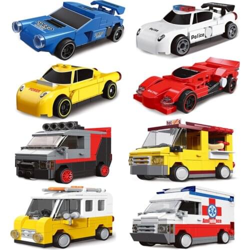 City Mechanica Pull Back Car Police Taxi Bus Fire SWAT Truck Engineering Building Blocks Toys Racing Bricks For Child Boy Gifts