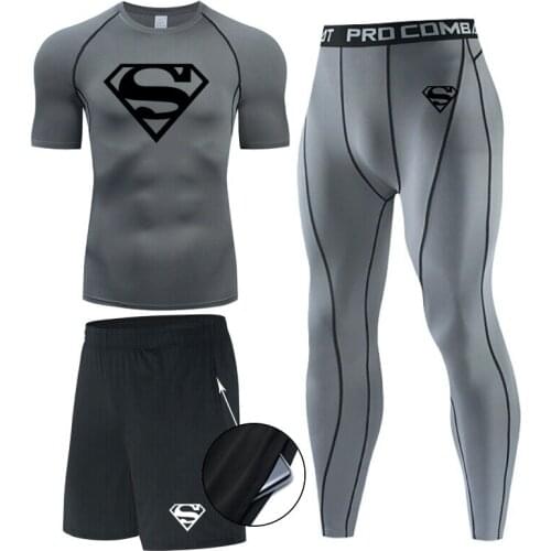 Clothing 3 piece tight set women / Men Sportswear Suit Gym Compression Running Sports Clothes Fitness Training Tights MMA 2021