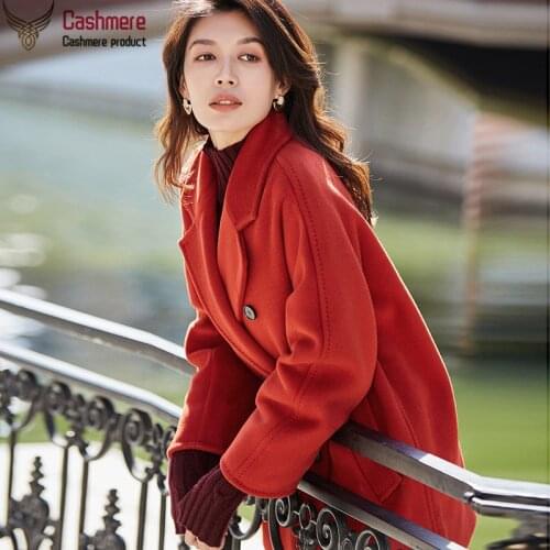 Short womens coat red wool coat women 2020 winter new thick woolen coat women double breasted loose coat women 3119
