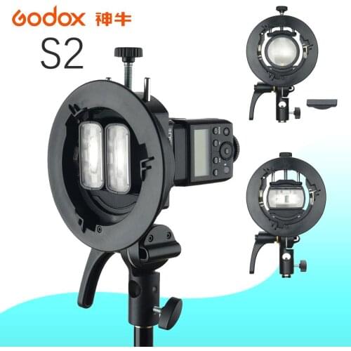 In Stock Godox S2 Bowens Mount Flash S-type Holder Bracket for Godox V1 V860II AD200 AD400PRO Speedlite Flash Snoot Softbox