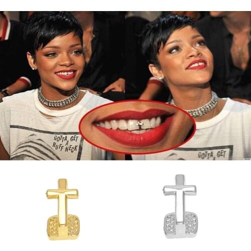Cross Single Gold Teeth Grills Hip Hop Grills Top Grill Cosplay Teeth Cap Tooth Body Jewelry Copper Dental Grills Simple Gifts