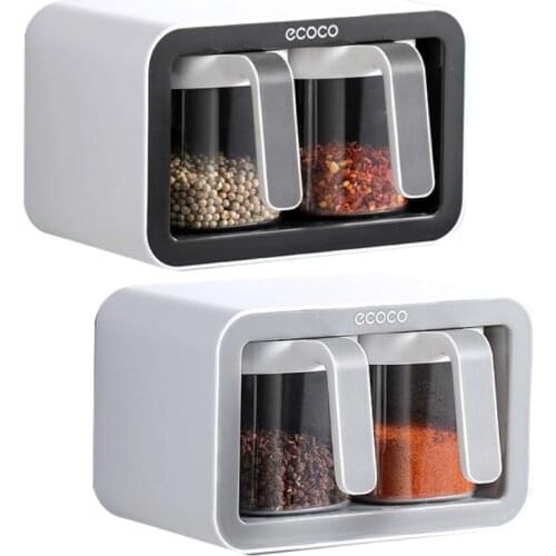 Kitchen Accessories Wall Mounted Spice Rack Sugar Bowl Pepper Salt Shakers Storage Holder Seasoning Container Kitchen Tool