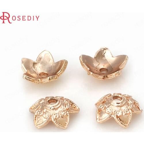 20PCS 9MM 24K Champagne Gold Color Plated Brass Flower Beads Caps High Quality Diy Jewelry Accessories