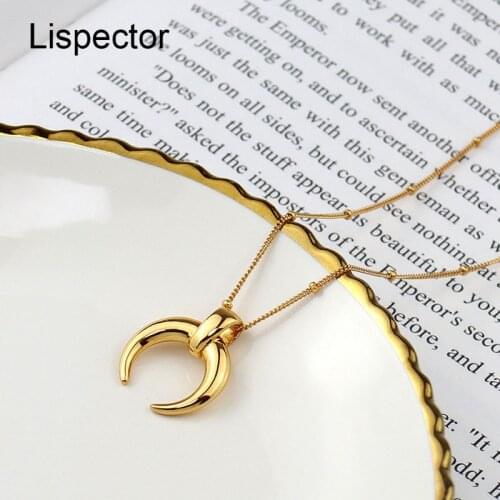 Lispector 18K Gold Crescent Pendant Necklaces for Women Ox Horn Moon 925 Sterling Sliver Necklace Simple Boho Female Jewelry