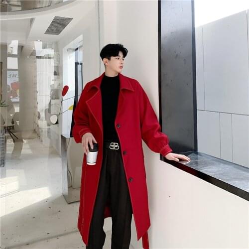 MIXCUBIC 2019 Autumn England style long section Lantern sleeve trench men casual loose belt Windbreaker coats for men M-XL