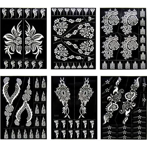 6 Sheet India Henna Tattoo Stencils Set for Hand Body Art Painting Airbrush Fake Tattoo Flower Glitter Templates 24 X 17cm