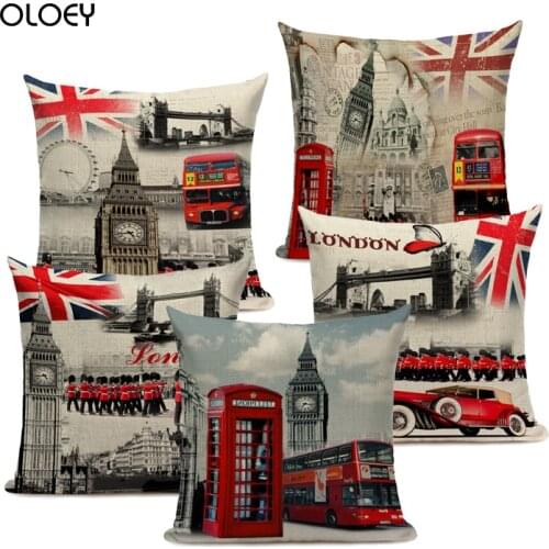 New England Style London Home Textile Decorative Pillowcase Pillowcase Retro Cotton Linen Pink Red Pillowcase Bedroom Decoration