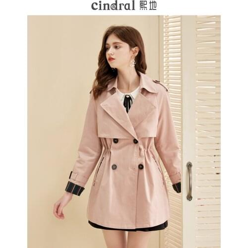 2021 Spring New Pink Windbreaker Womens Long Short Temperament Waist Gentle Short Jacket Fashion