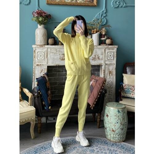 Autumn clothes women fashion western style knitted two-piece suit ladies temperament two-piece trouser suit woman