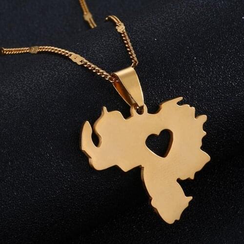 Stainless Steel Venezuela Map Pendant Necklace Venezuelan Map Heart Charm Jewelry