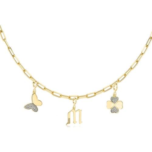 Valori Jewels Assorted Symbols, Zirconia Gemstone, Gold Plated, Sterling Silver Charm Necklace