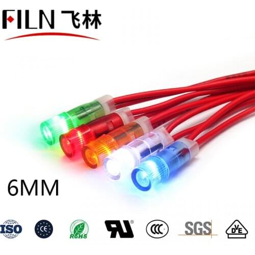 FILN Plastic Hot sale 6mm 12v 110v 24v 220v signal lamp high quality indicator light with wire
