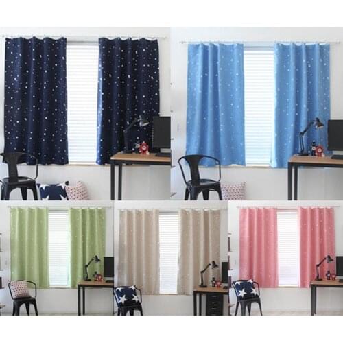 Full Blackout Shading Stars Bedroom Balcony Curtains Hook Grommet for Bedroom Living Room Home Decor