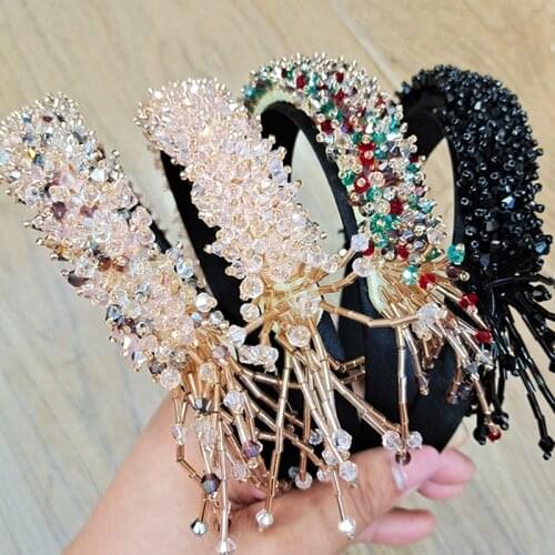 Korean Exquisite Crystal Hairband Wide Side Womens Rhinestone Headbands Hair Accessories Head Band Colorful Beading Headdress