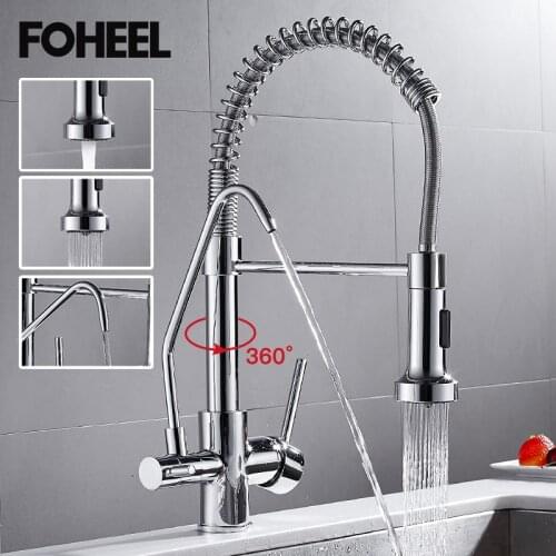 FOHEEL Filter Kitchen Faucets Deck Mounted Mixer Tap 360 Rotation with Water Purification Features Mixer Tap Crane Stylish
