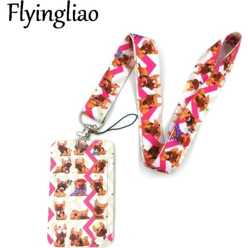 Bull Dogs Animals Neck Keychain Necklace Webbings Ribbons Anime Cartoon Neck Strap Lanyard ID badge Holder Keychain Lanyards