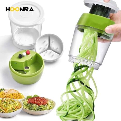 HOONRA 5 in1 Handheld Spiralizer Vegetable Slicer Adjustable Spiral Cutter With Container Noodle Spaghetti Maker Spiral Slicer