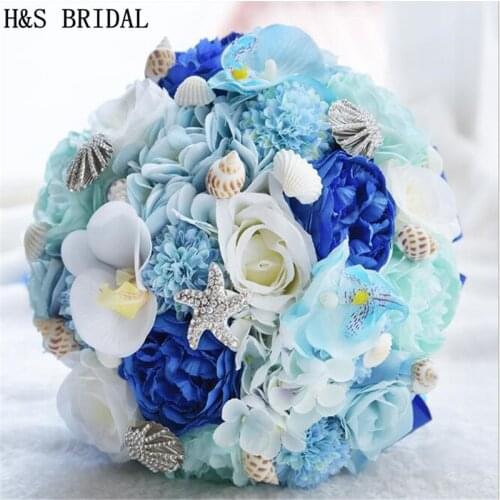 H&S BRIDAL Wedding Bouquets de mariage 2020 Artificial Bridal Bouquet Crystal Wedding Decoration Bouquet Hawaiian Ocean Style