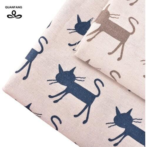 QUANFANG Printed Cotton Linen Fabric For Patchwork Quilting Sewing DIY Sofa Table Cloth Furniture Cover Tissue Curtain Cushion