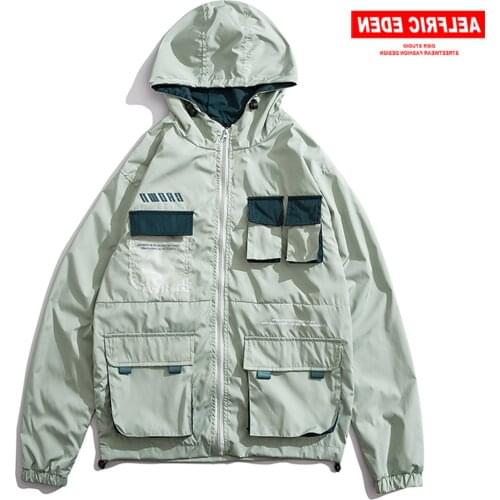 Hip Hop Patchwork Cargo Men Jackets 2021 Harajuku Streetwear Multi Pockets Fashion Casual Cotton Male Coats Outwear