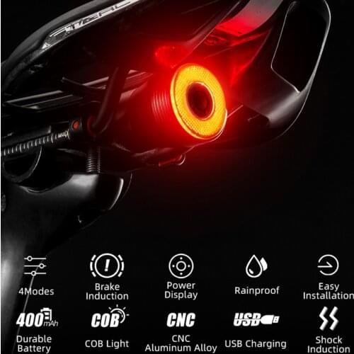 ROCKBROS Bicycle Lights Intelligent Sensor Brake Light LED Lamp Beads USB Recharge Cycling Accessories Night Riding Taillight