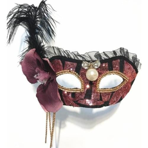 Venetian Masquerade Mask Costume Eyemask Paillette Floral Pearl Masks Halloween Carnival Feathers Party Mask Vintage Goth