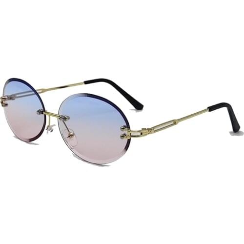 Women Small Gradient Vintage Rimless Oval Shades Sunglasses Luxury