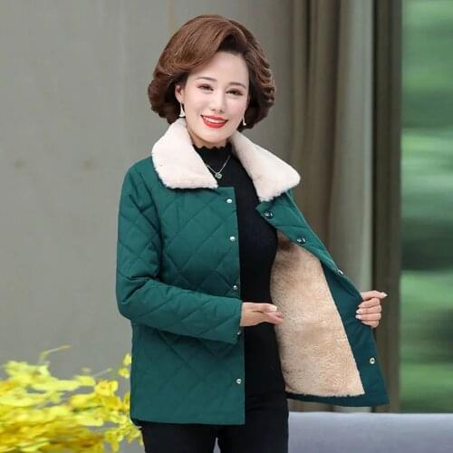 Middle-Aged Elderly Mothers Winter Clothes Plus Velvet Cotton Coat Womens Cotton Coat New 2021 Light Thin Small Padded Jacket