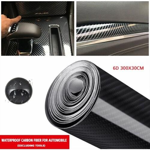 1pc High-gloss Black 6D Car Auto Foil Vinyl Sticker 300x30cm Waterproof Carbon Fiber Film Sticker For Helmet Suitcases