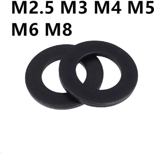 100pcs/lot M2.5 M3 M4 M5 M6 M8 Black Carbon Steel Washer Plated Flat Spacer Washer Seals Gasket Ring