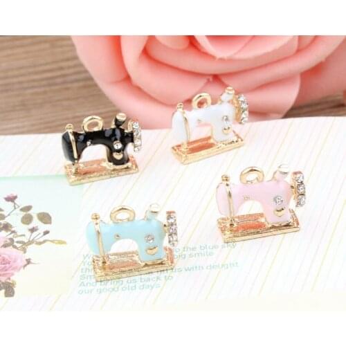 Newest 30PCS Jewelry Pendant Charms Enamel Alloy Sewing Machine Bracelet Charms Rhinestone Crystal Gold TOne Oil Drop Charm