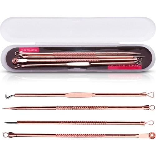 4Pcs/Set Professional Portable Different Style Dual Heads Needle Blackhead Remover Pimple Acne Salon Beauty Kit Set