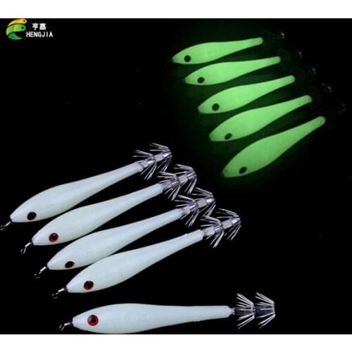 5pcs Luminous Squid Hook Umbrella Wood Shrimp Luminated Sea Fishing Fluorescent Squid Cuttlefish Sleeve Jig Fishing Lure Pesca