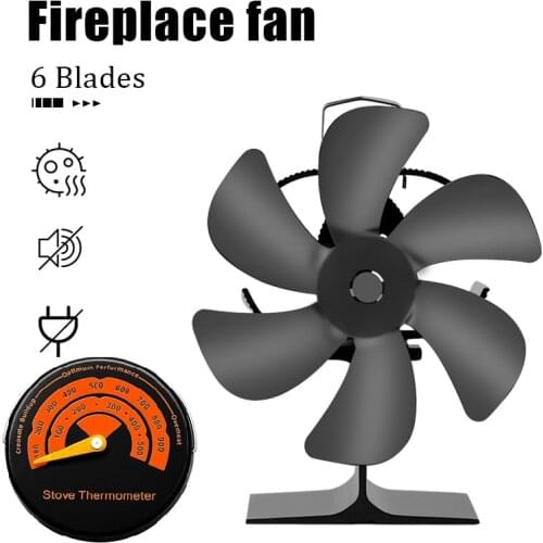 6 Blades Heat Powered Stove Fan Black Fireplace Log Wood Burner Eco-fan Quiet Home Fireplace Fan Efficient Heat Distribution