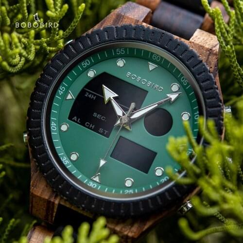 Dual Display Quartz Digital Watch BOBO BIRD Wood Watch Men Luminous Hand Multifunctional Timepiece Gift Valentines Day Present